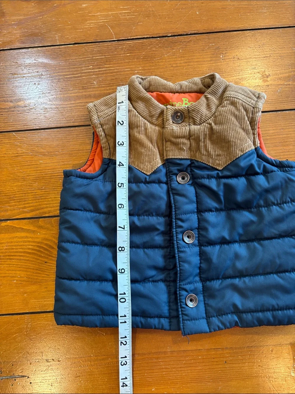 OshKosh B'gosh Baby Navy Puffer Vest with Tan Yoke Boys Size 9 M